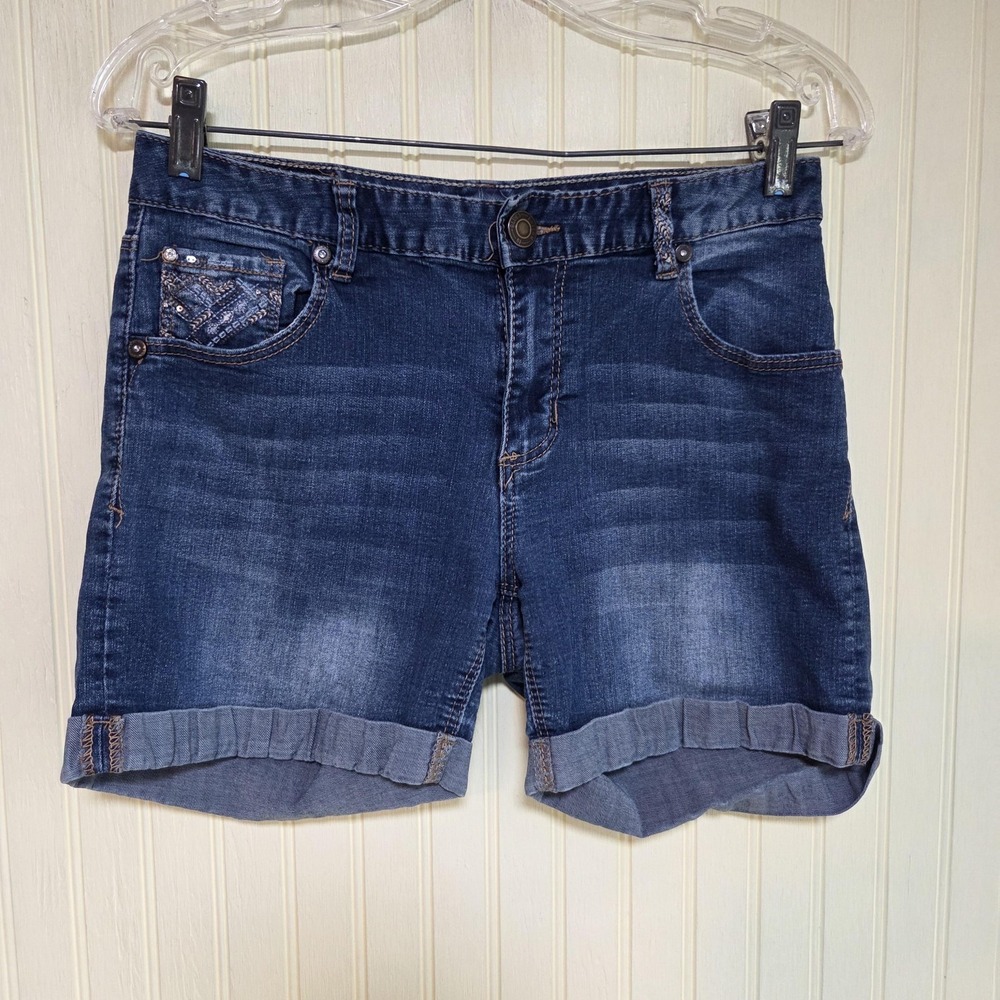 Rhythm In Blues Shorts Womens‎ 6 Blue Bermuda Cuffed Embroidered Sequin Stretch